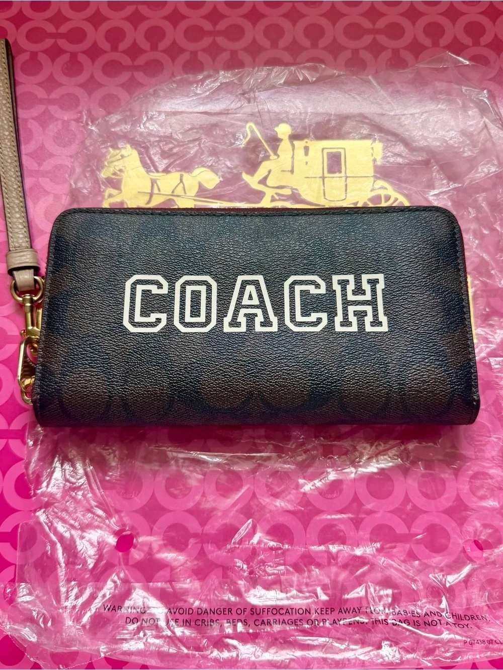 Coach Black Signature Logo Zip Wallet Wristlet